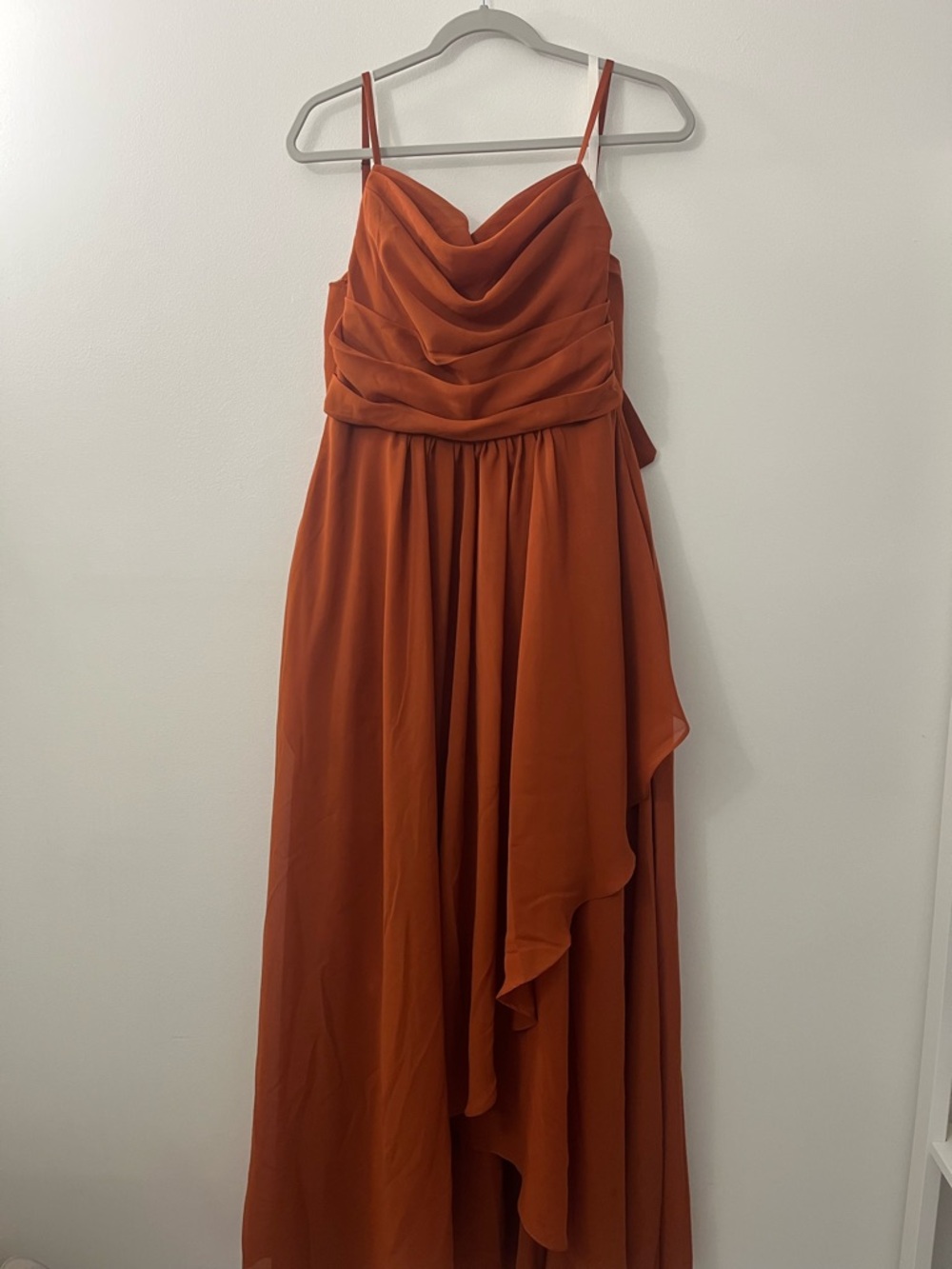 Rust Orange Draped Chiffon Evening Dress